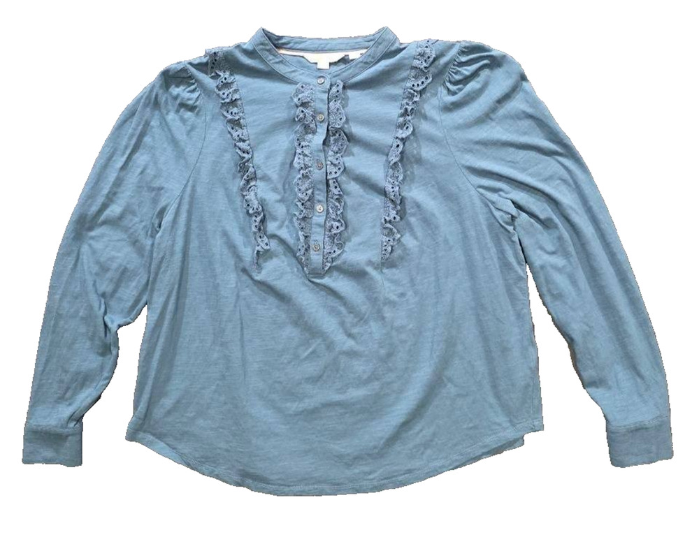Boden Women’s Supersoft Frill Top Long Sleeve Cotton top Blue 1X 2X A010523